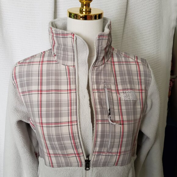 The North Face Retro Denali fleece jacket with red grey off-white plaid women's - Picture 14 of 16